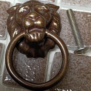 Vintage Lion's Head Brass Drawer Pulls Set of Seven  Each Approximately 2" NEW